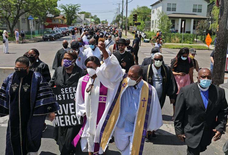 Clergy of color lead a march in Minneapolis to protest the killing of George Floyd. David Joles/Star Tribune via Getty Images