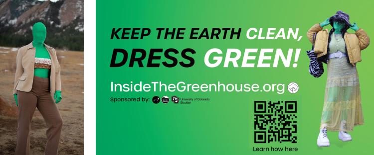 Image one of student dressed in sustainable fashion; Image two of student-made advertisement