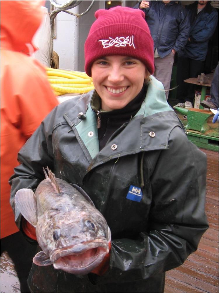 Brooks holding an Antarctic toothfish.