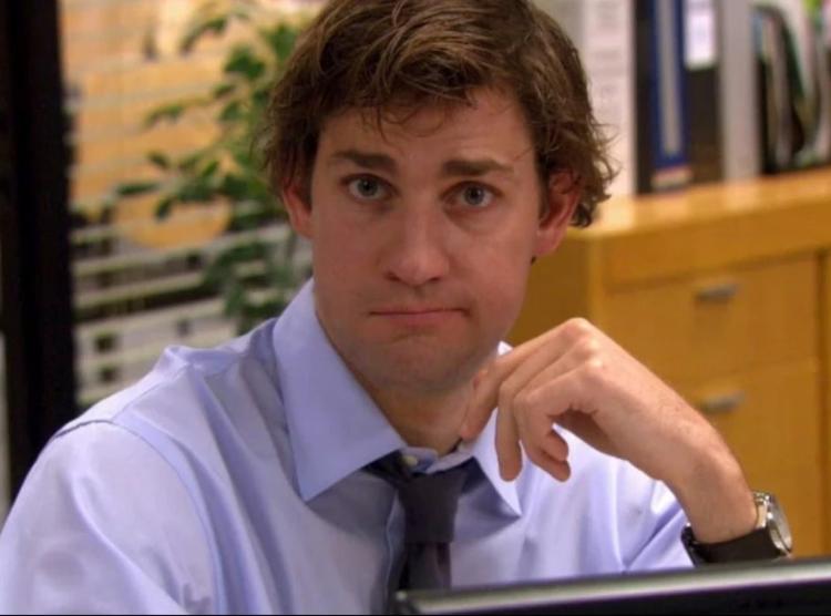 Actor John Krasinski playing Jim Halpert in "The Office"