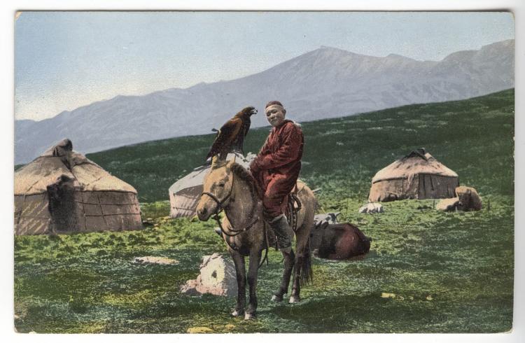 Kazakh horseman with golden eagle