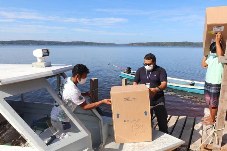 one of the O2 concentrators being readied for transport to a community in Amazonas, Brazil.