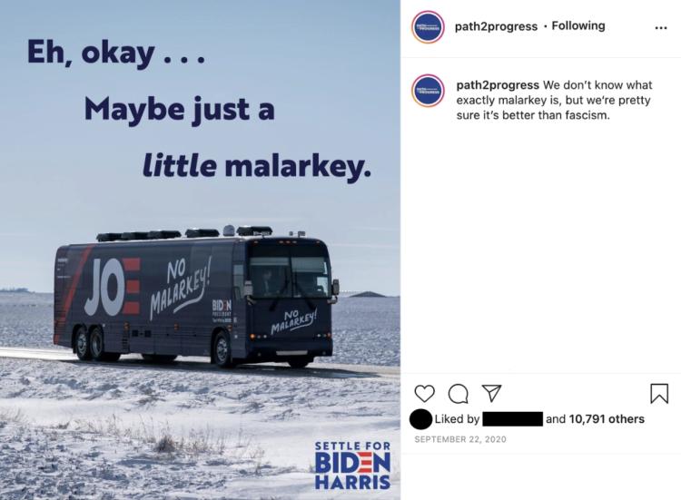 Settle for Biden campaign Instagram post