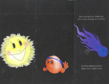 A section of a fold-out book titled Halley (One lonely comet visits her friends), by CU-Boulder students Lucy Wilkinson, Christina Clementz, Girish Narayanswamy and Eric Brown.