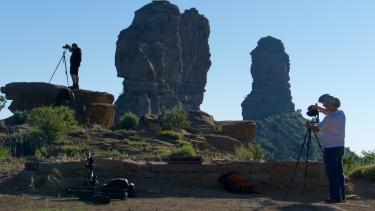 Fiske Video Producer Thor Metzinger shooting at Chimney Rock National Monument. Photo by Bill Hanson.