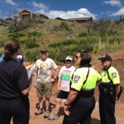 An official with the Colorado Springs Fire Department discusses fire mitigation with members of a neighborhood group. “Citizen entrepreneurs” helped the CSFD spread the word effectively about fire-mitigation practices after the 2012 Waldo Canyon fire, a CU-Boulder study has found. Photo courtesy of the Colorado Springs Fire Department.