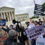 Anti-abortion protesters gathering outside the Supreme Court.