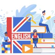 Illustration of people learning English.