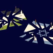 Shattered Palestine and Israel flags illustration