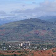 The town of Yanhuitlan with ancient mountaintop city of Cerro Jazmin in background (Oaxaca Highlands)