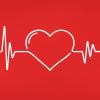 White heartbeat line and heart on red background