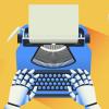 illustration of white robot hands over keyboard on blue manual typewriter