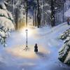 illustration of Lucy at lamppost in The Lion, the Witch and the Wardrobe
