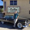 Neurosurgeon Dan Peterson displays his CU-themed black and gold 1955 Chevy outside of Austin Speed Shop.