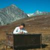 Bill Bowman on Niwot Ridge near the Continental Divide. A caption accompanying this picture on Bowman's web site says, "My field office - where work really gets done."
