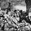A woodcarving depicting the Black Death in Italy