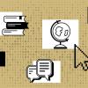 Digital humanities icons and binary numbers