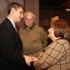 Professor David Shneer, left, shares a word with people who attended a gathering of Soviet veterans and Soviet Holocaust survivors last month. Photo courtesy of the Illinois Holocaust Museum and Educational Center.