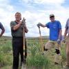 Seastedt (third from the left) and Wildland Restoration Volunteers build erosion control structures to enhance sage grouse habitat and re-wet meadows in North Park area, CO.
