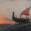 Illustration of Viking ship at sea