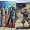 Paintings of zombies and a pirate