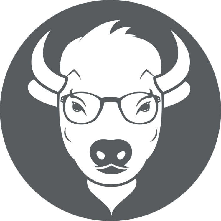 BuffsCreate logo featuring a buffalo wearing cute glasses