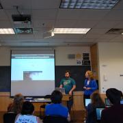 Dr. Lester and Jake presenting WordPress to the class