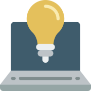 Lightbulb hovering over a laptop representing technology ideas