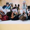 Top-down image of students coworking