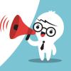 Cartoon of a business person with a megaphone