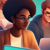 diverse people work together using technology