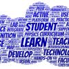 Word cloud of keywords from project proposals. Terms that emerge as particularly important include learn, student, teach, technology, course, develop, data, science, active, digital, metacognition, and create.