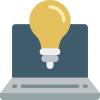 Laptop with a light bulb on its screen to suggest new ideas