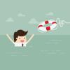 Cartoon of an employee in water being thrown a life preserver