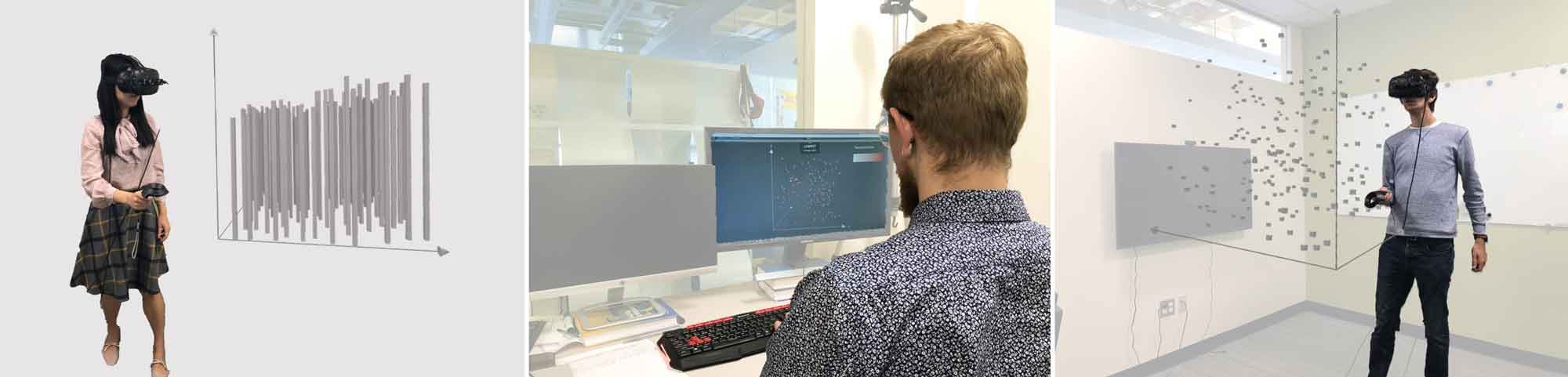 composite of images related to visualab research including using VR tech to view data