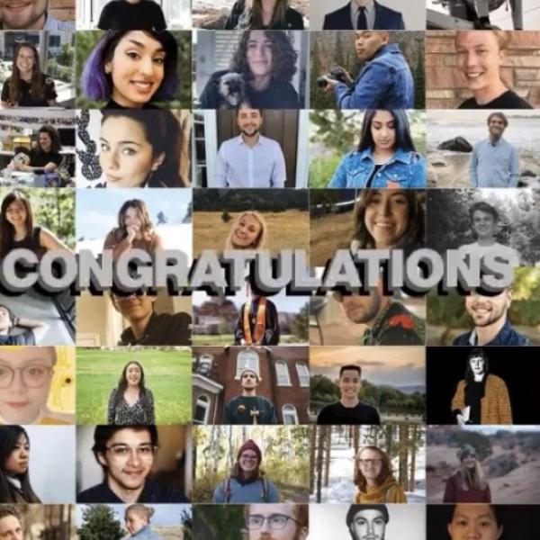 Photo of graduates with congratulations text