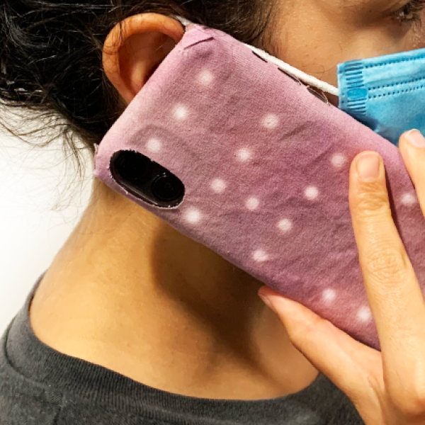 Photo of phone case covered in fabric with LEDs