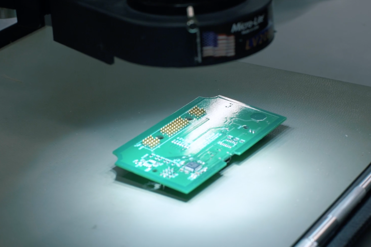 close up of chip under a microscope-esque device