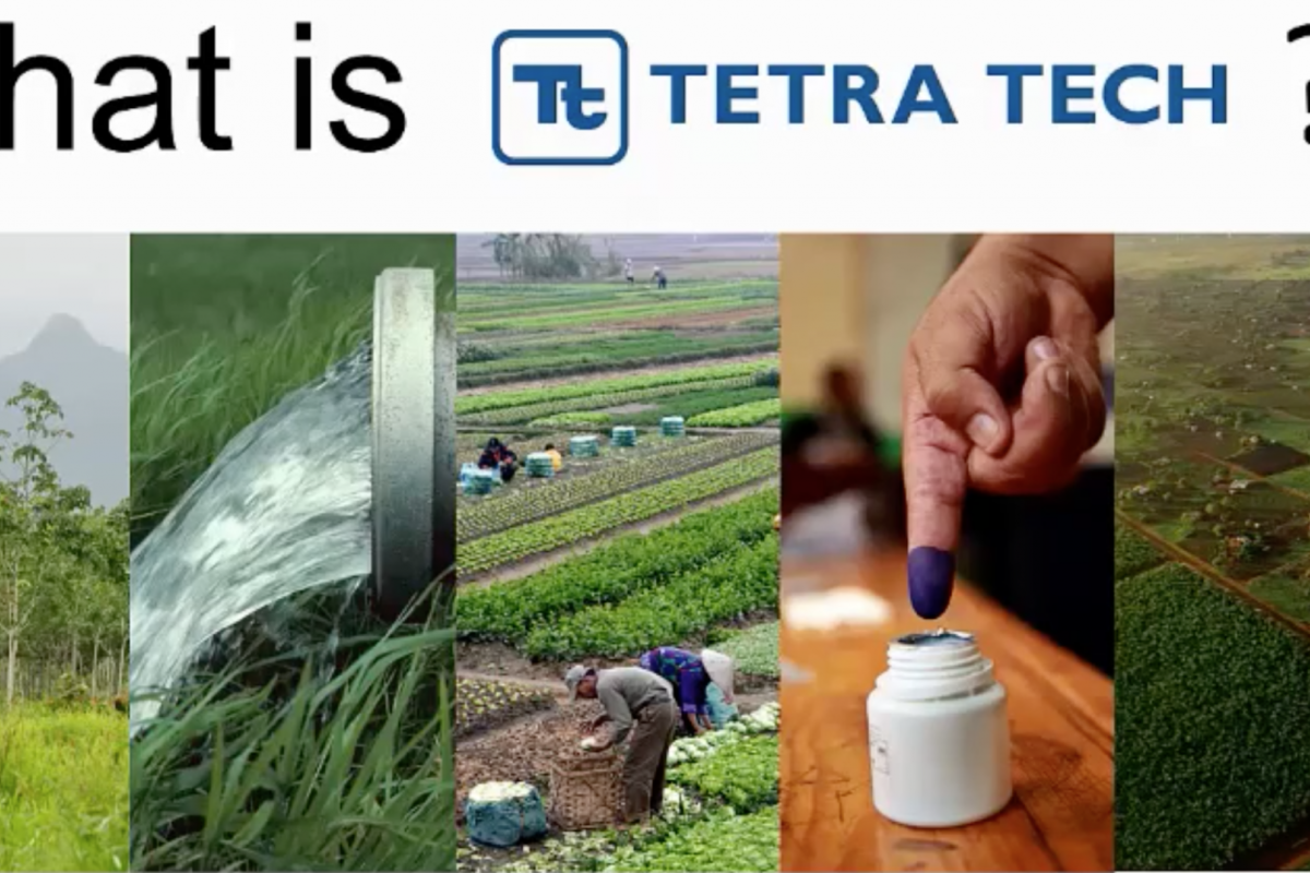 Text reading "What is Tetra Tech" and images of water and various crops