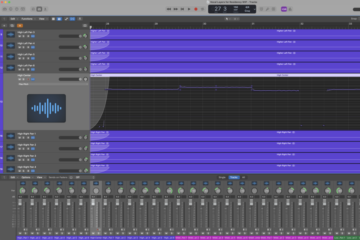 a screen capture of vocal layering in audio editing software