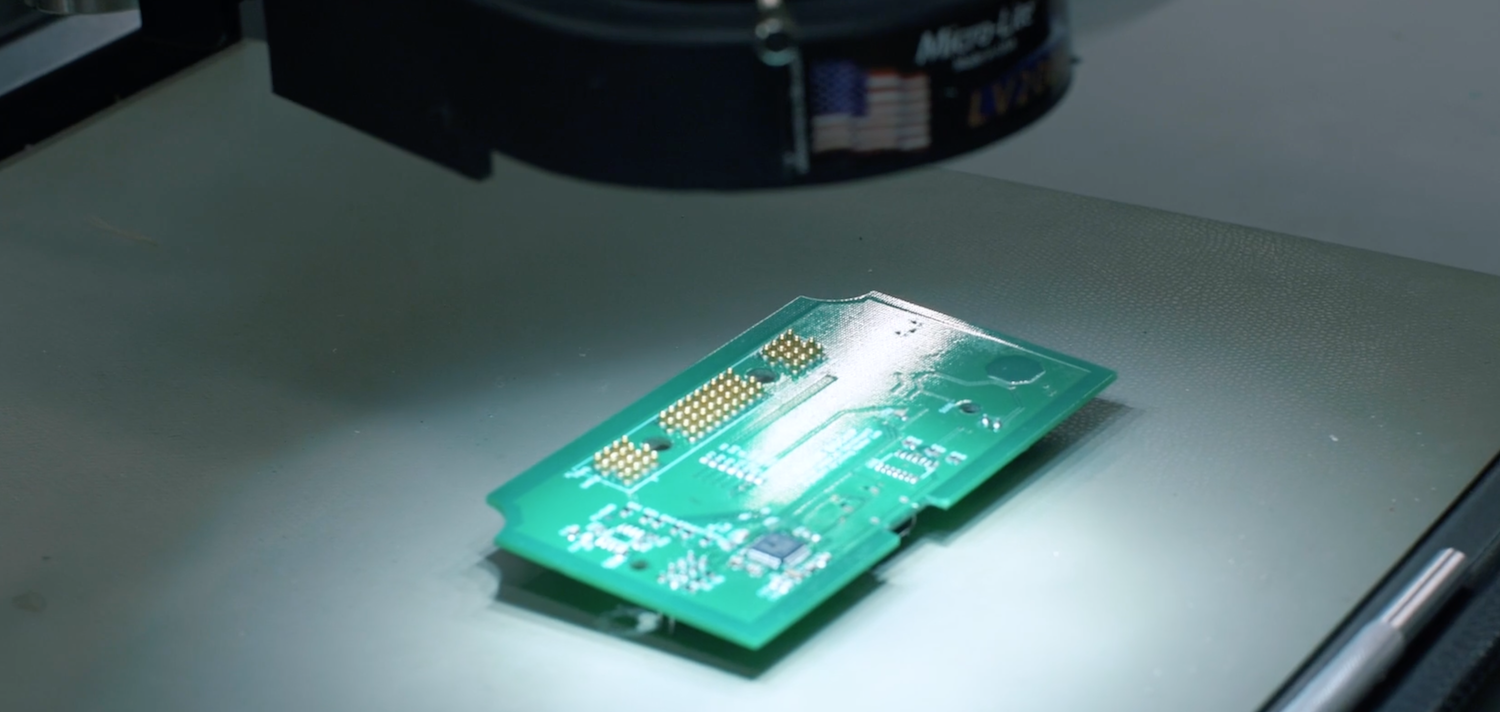 close up of chip under a microscope-esque device