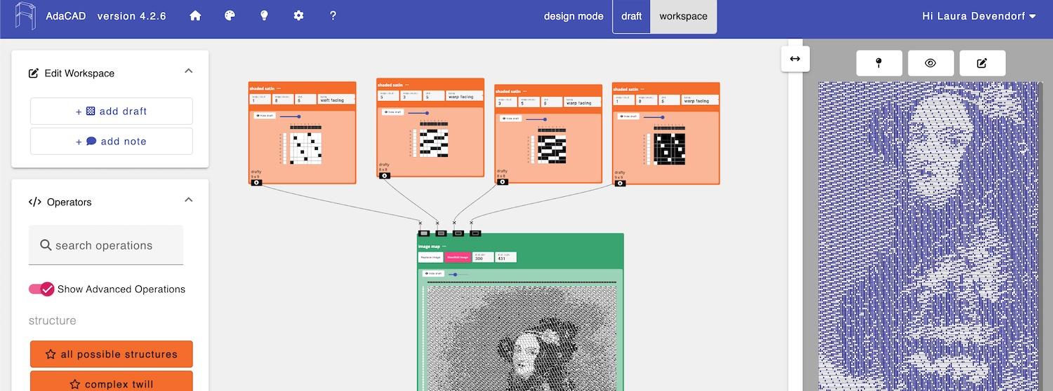 AdaCAD interface with a complex weaving pattern
