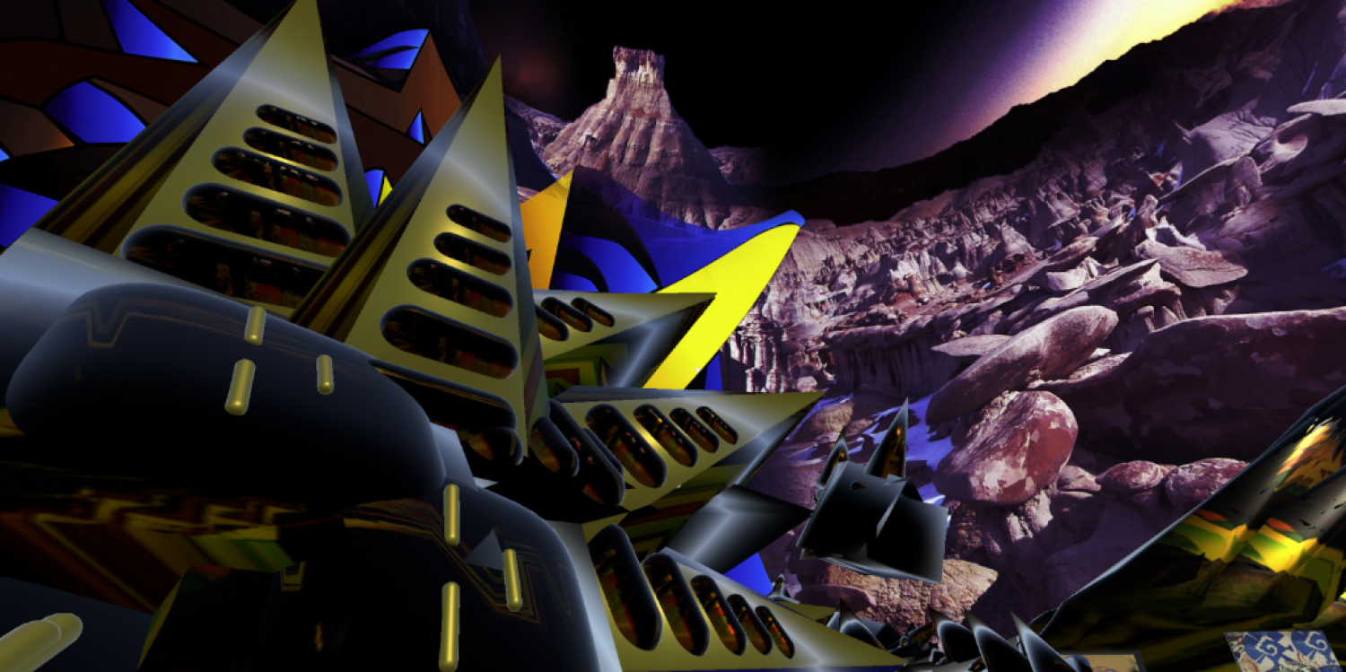 Abstract colorful 3d models in Metaverse.