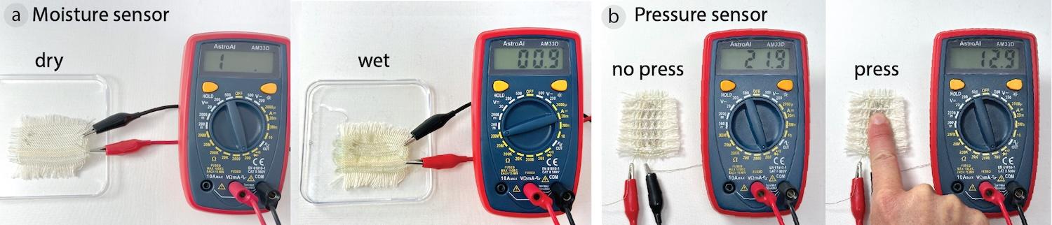 Woven moisture and pressure sensors attached to monitors to show their efficacy
