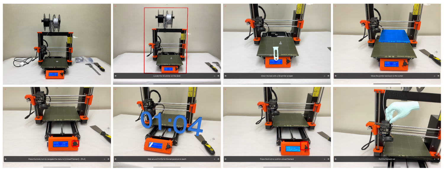 3d interface instructions overlaid on a 3d printer