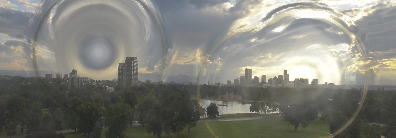 AI manipulation of outdoor scene with city skyline in the distance