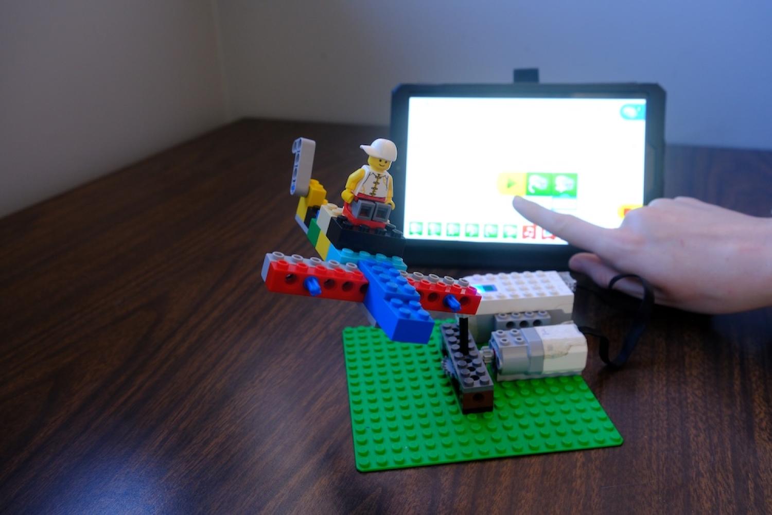 Lego robot airplane with tablet controller