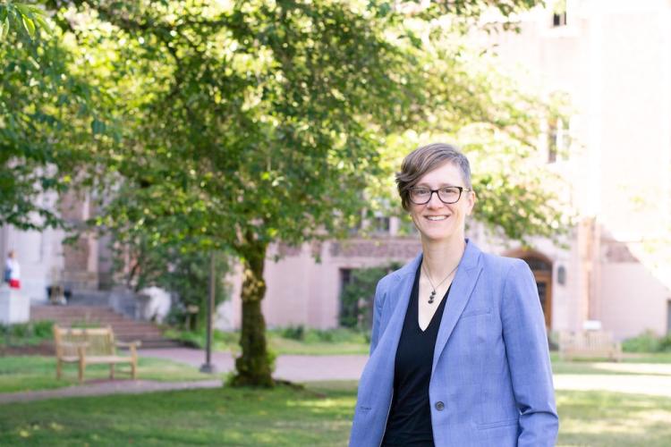 Kate Starbird standing outside on a sunny day