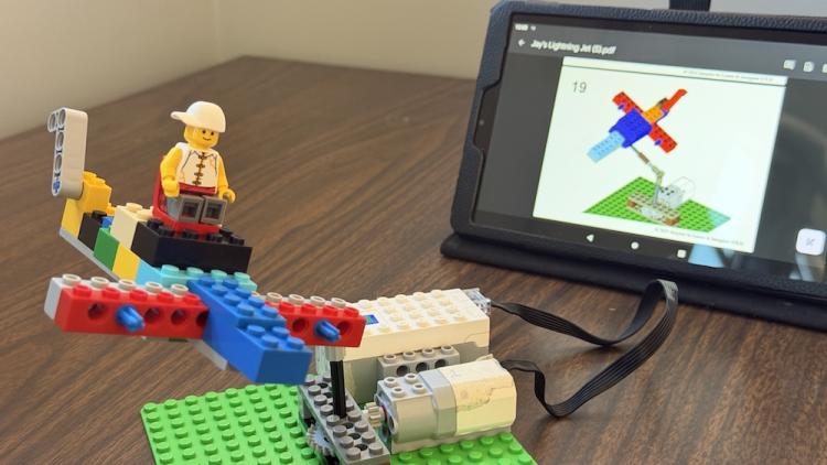 Lego robot airplane with tablet controller