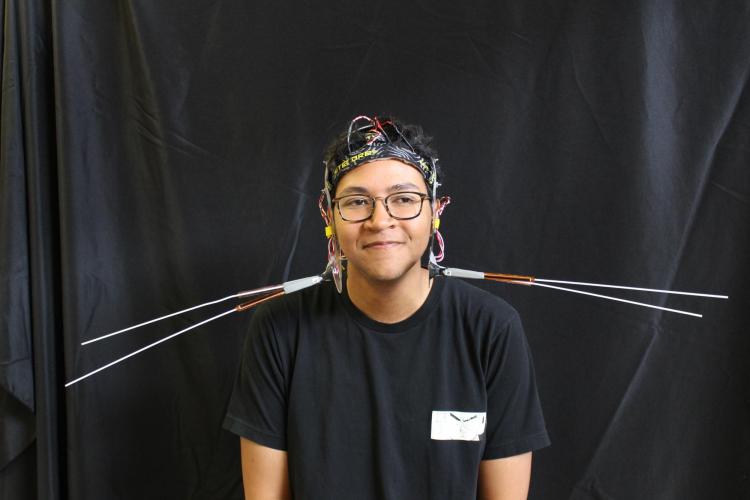 CHris Hill wearing his Whiskers project.